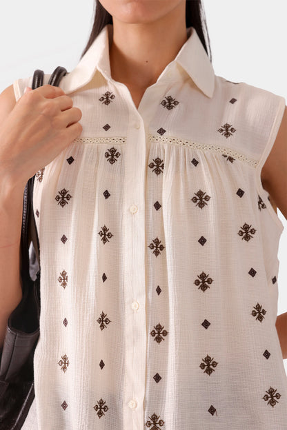 Sleeveless Embroidered Top - Cougar Clothing