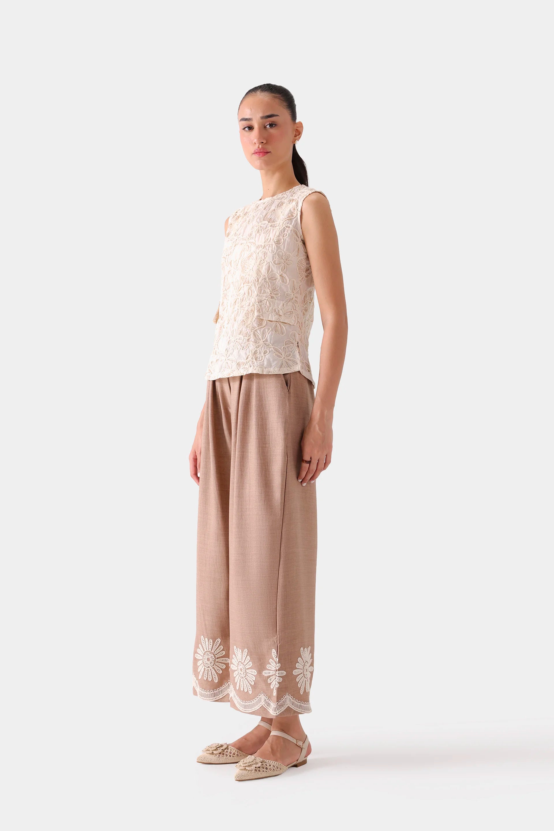 Embroidered Wide Leg Pants - Cougar Clothing