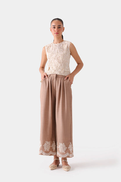 Embroidered Wide Leg Pants - Cougar Clothing
