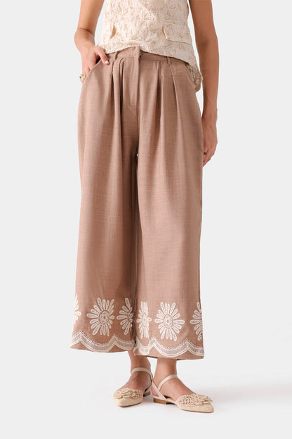 Embroidered Wide Leg Pants - Cougar Clothing