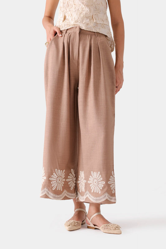 Embroidered Wide Leg Pants - Cougar Clothing