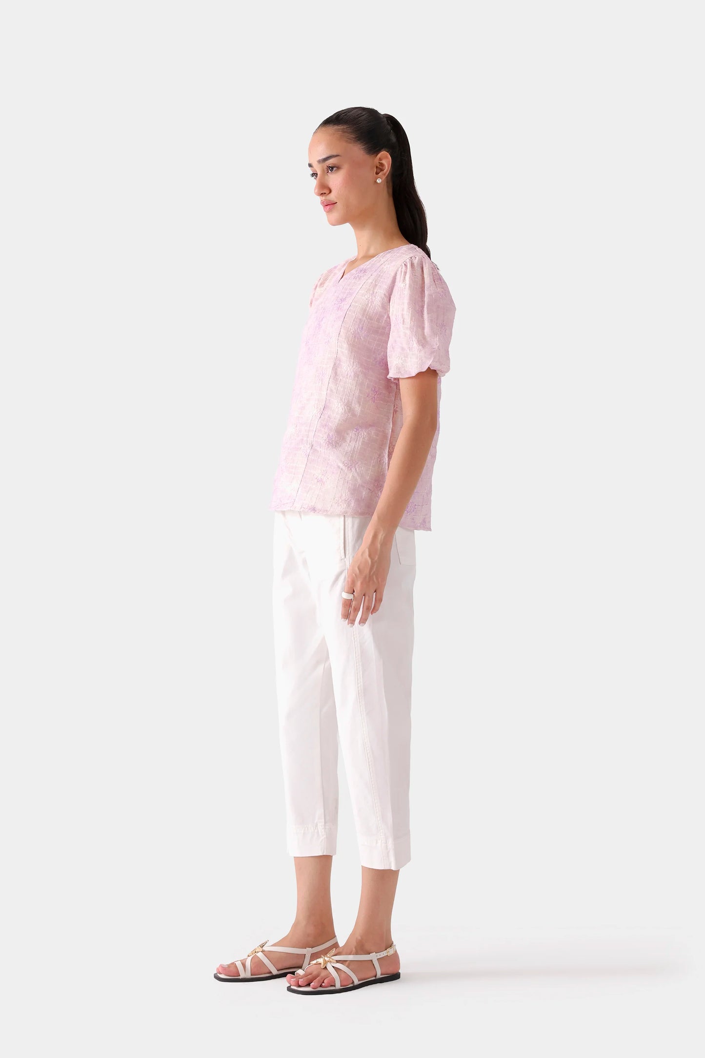 Embroidered Pull Sleeve Top - Cougar Clothing