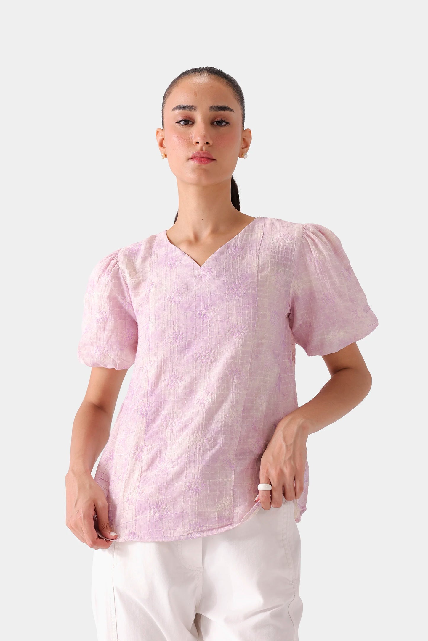 Embroidered Pull Sleeve Top - Cougar Clothing