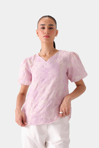 Embroidered Pull Sleeve Top - Cougar Clothing