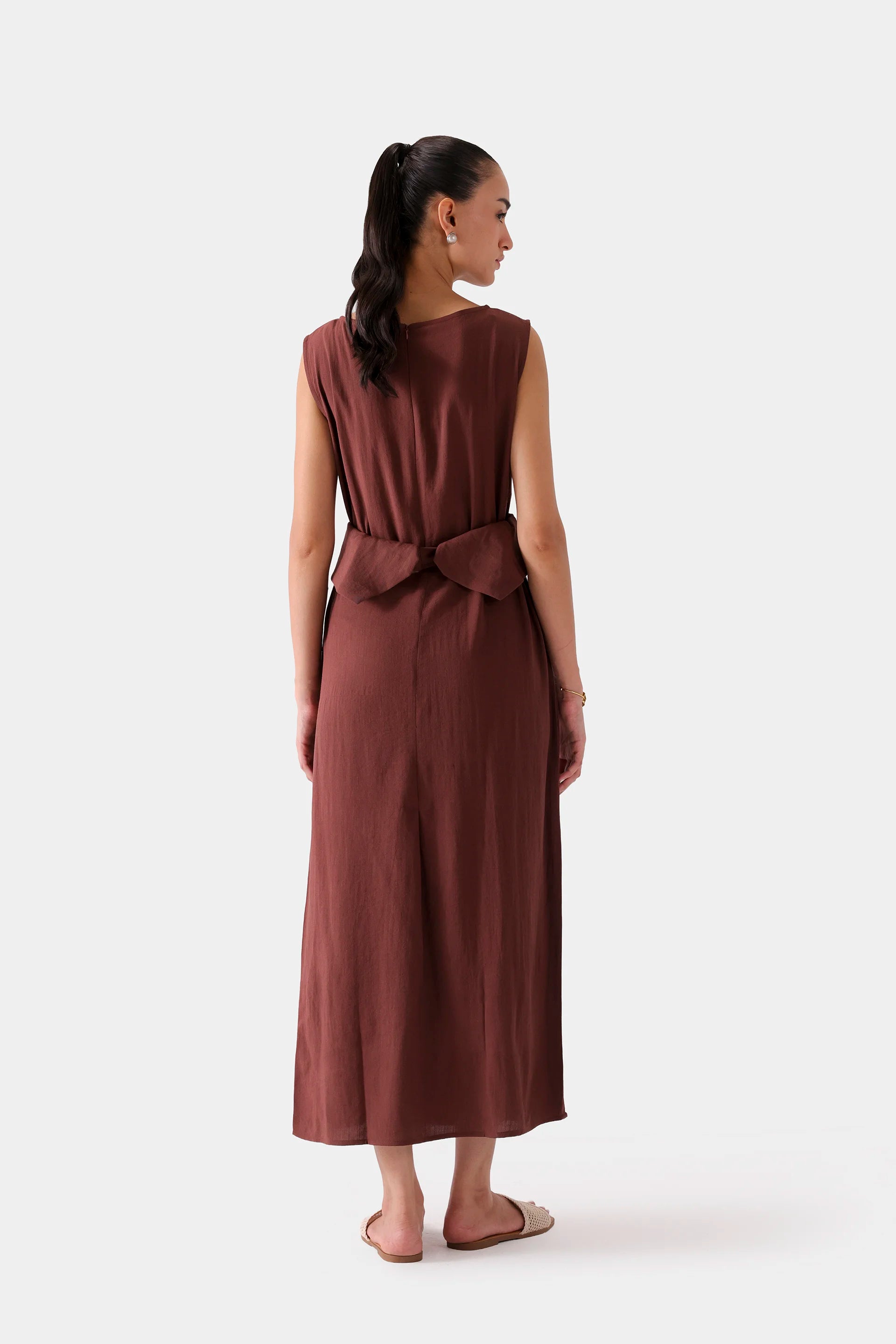 Long Dress With Waist Belt - Cougar Clothing
