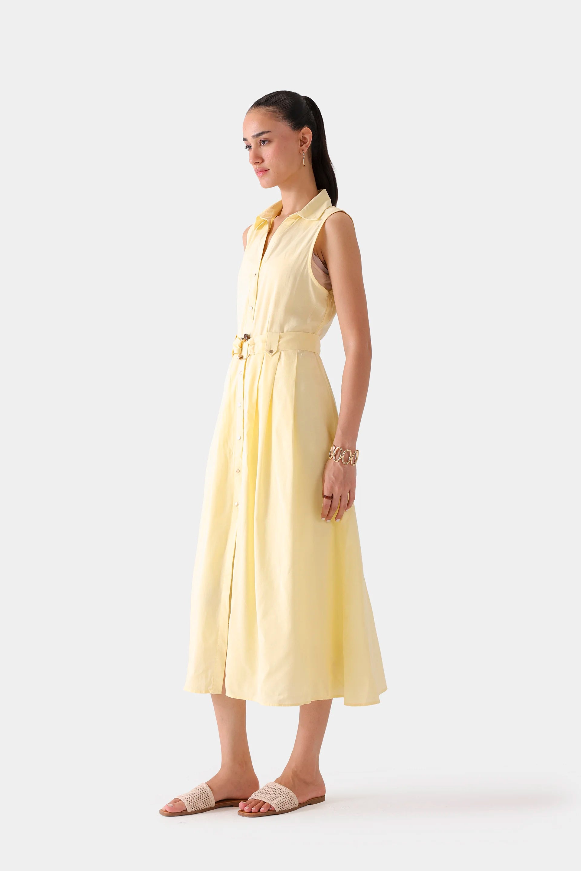Pleated Dress With Belt - Cougar Clothing