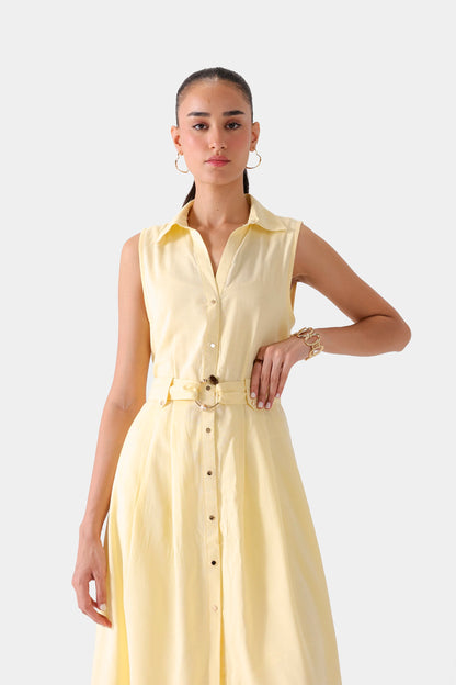 Pleated Dress With Belt - Cougar Clothing