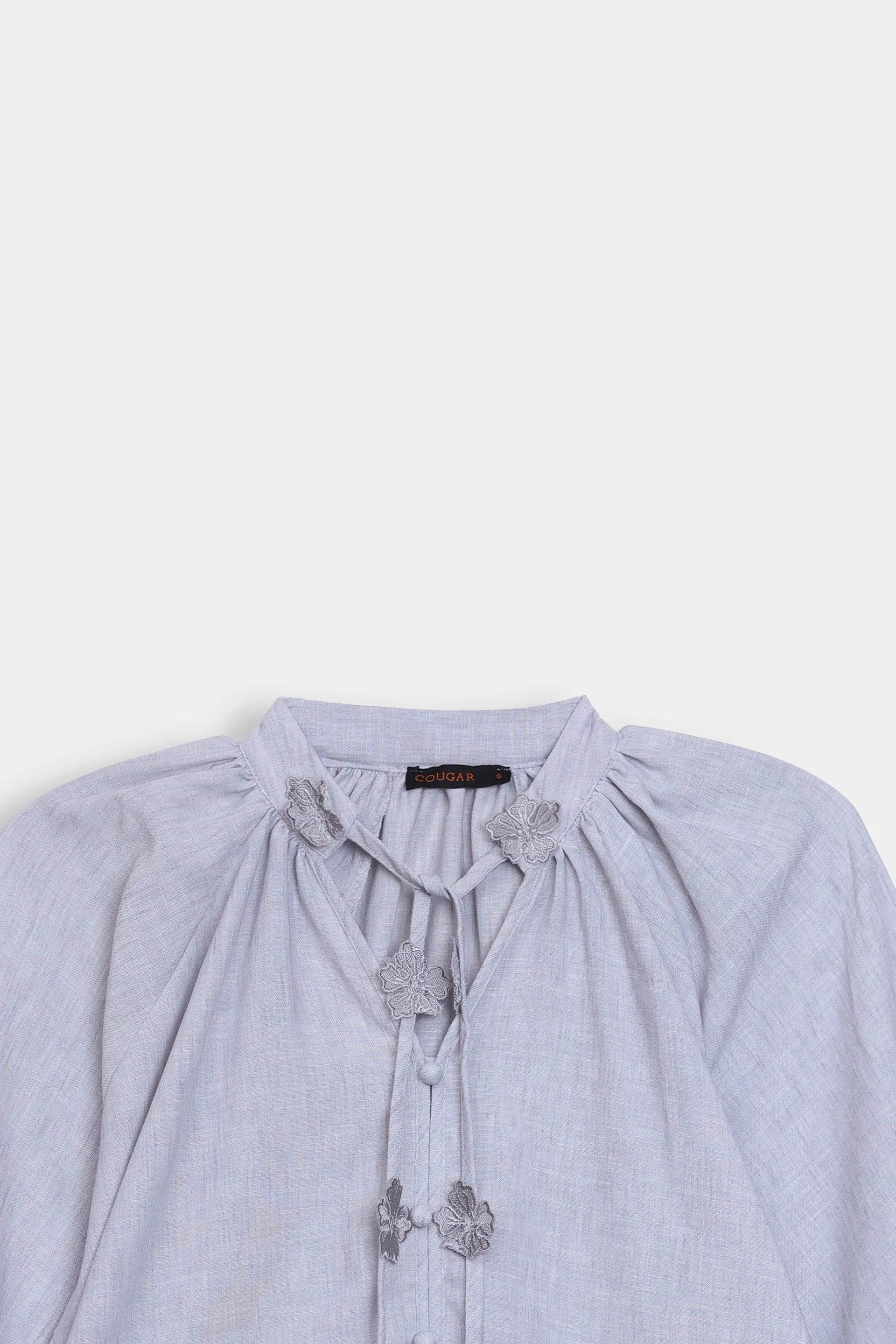 Top With Floral Drawstrings - Cougar Clothing