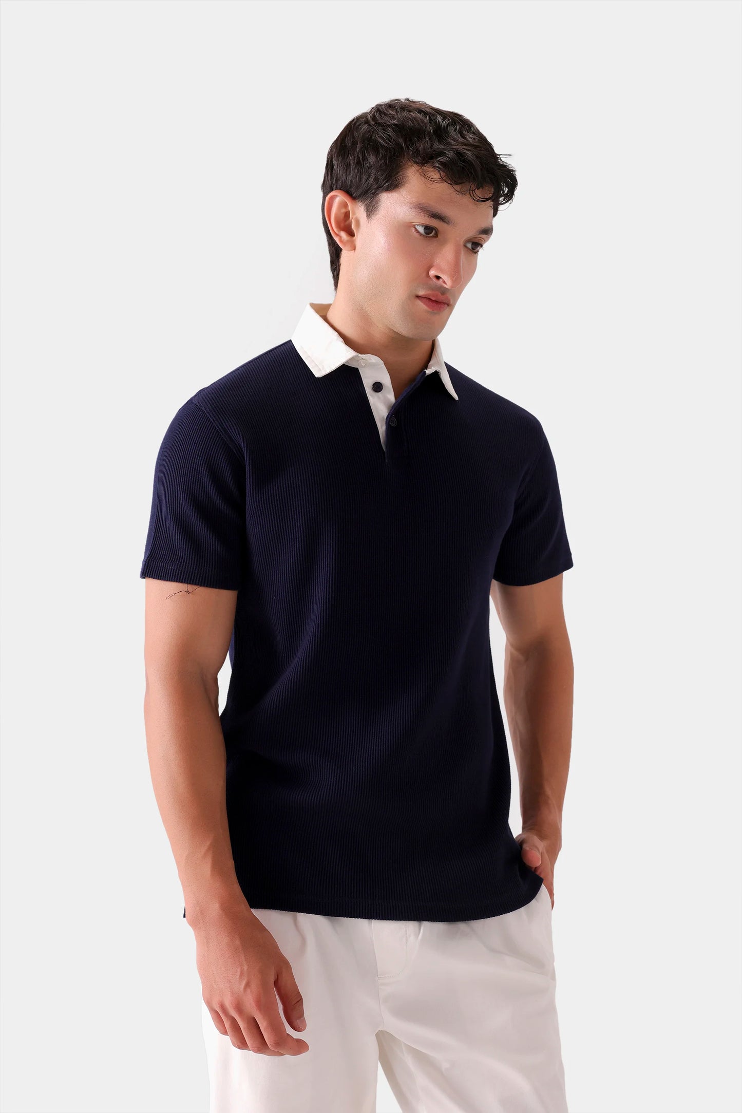 Textured Contrast Polo - Cougar Clothing