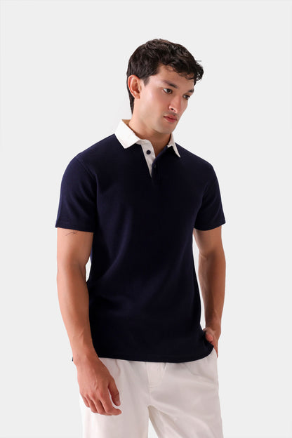Textured Contrast Polo - Cougar Clothing