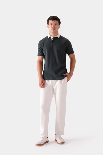 Textured Contrast Polo - Cougar Clothing