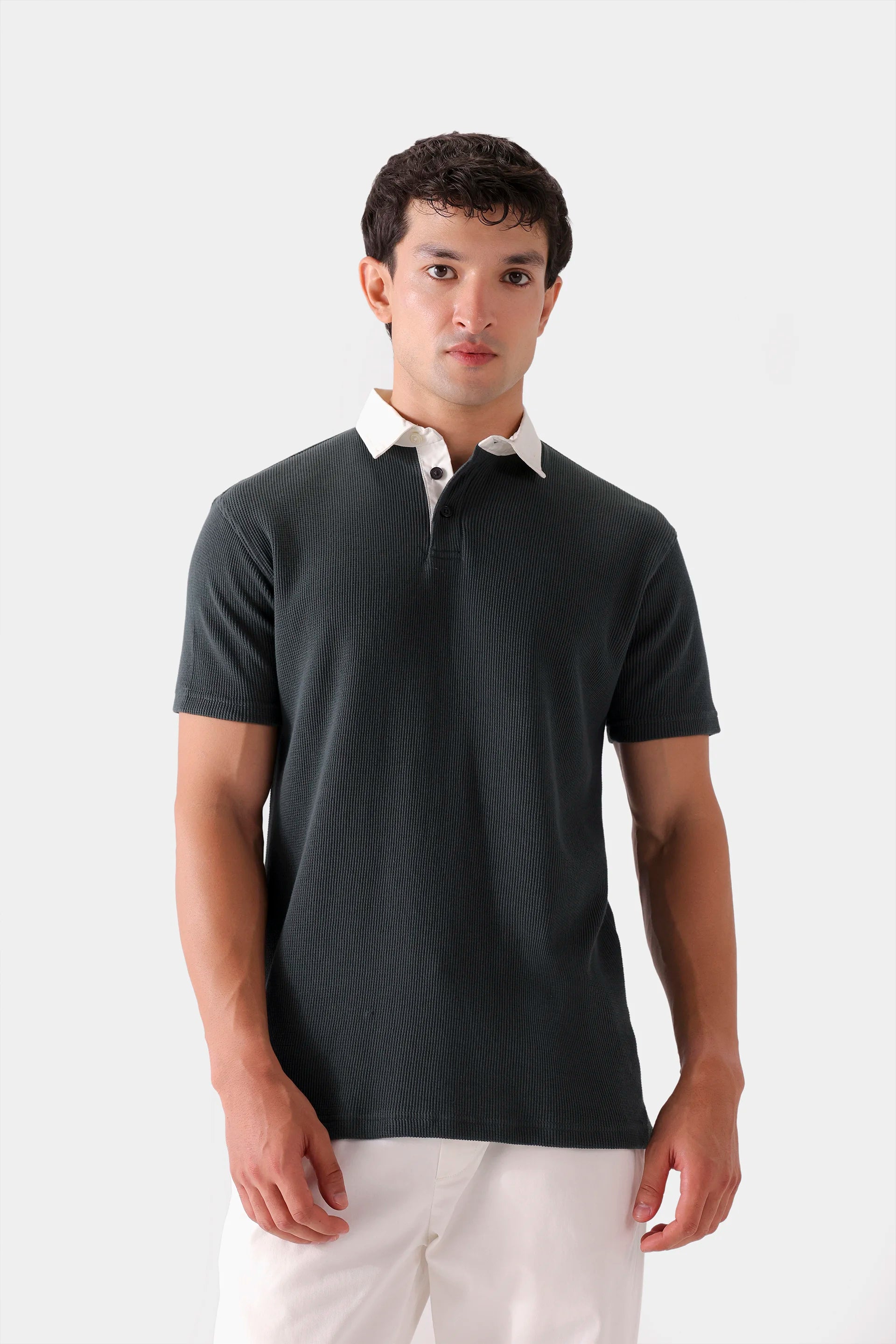 Textured Contrast Polo - Cougar Clothing