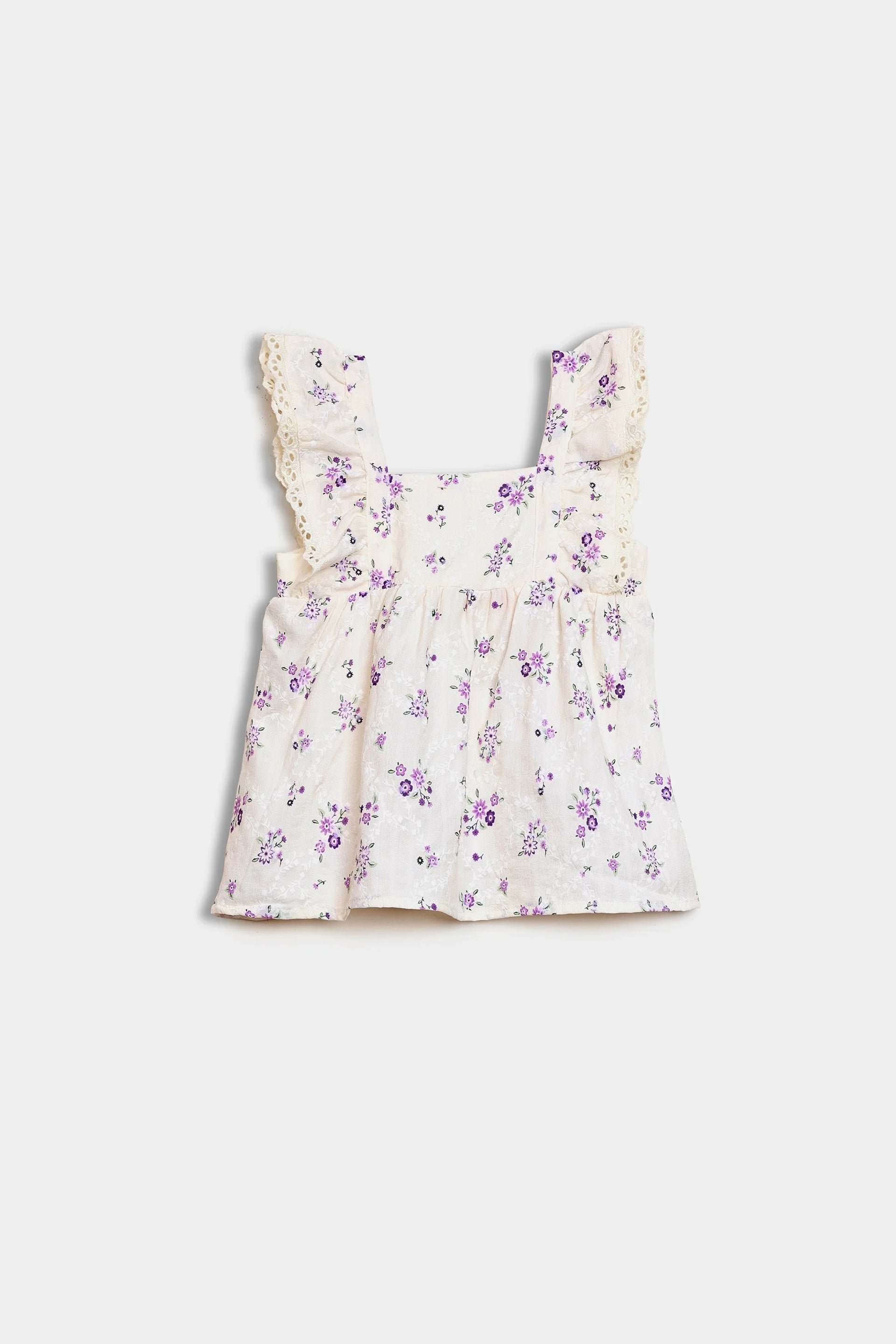 Printed Top With Lace Trim - Cougar Clothing