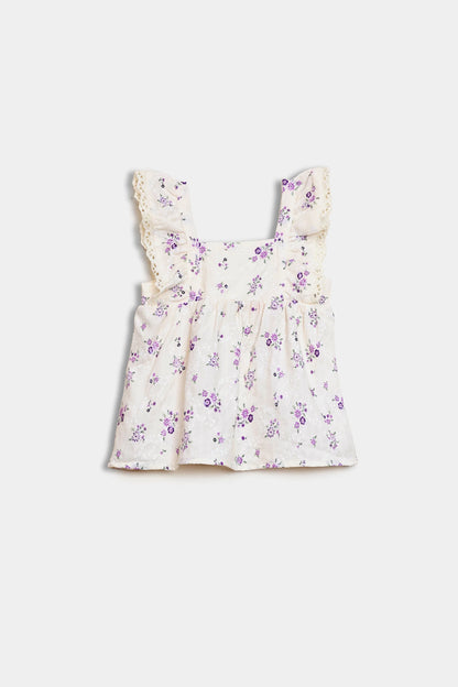 Printed Top With Lace Trim - Cougar Clothing