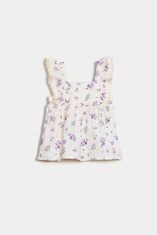 Printed Top With Lace Trim - Cougar Clothing