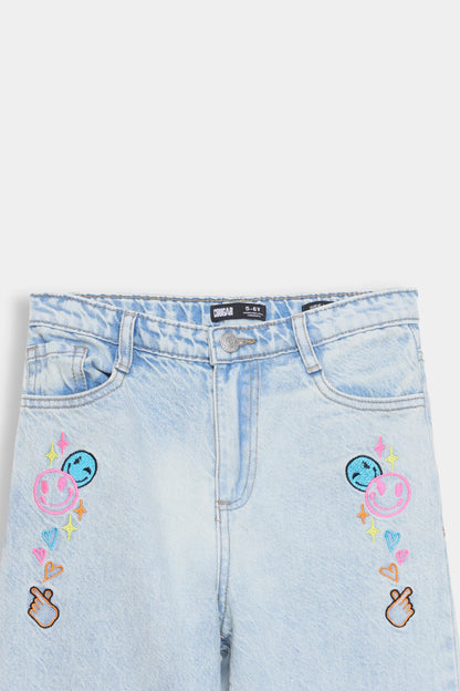 Wide Leg Embroidered Jeans - Cougar Clothing