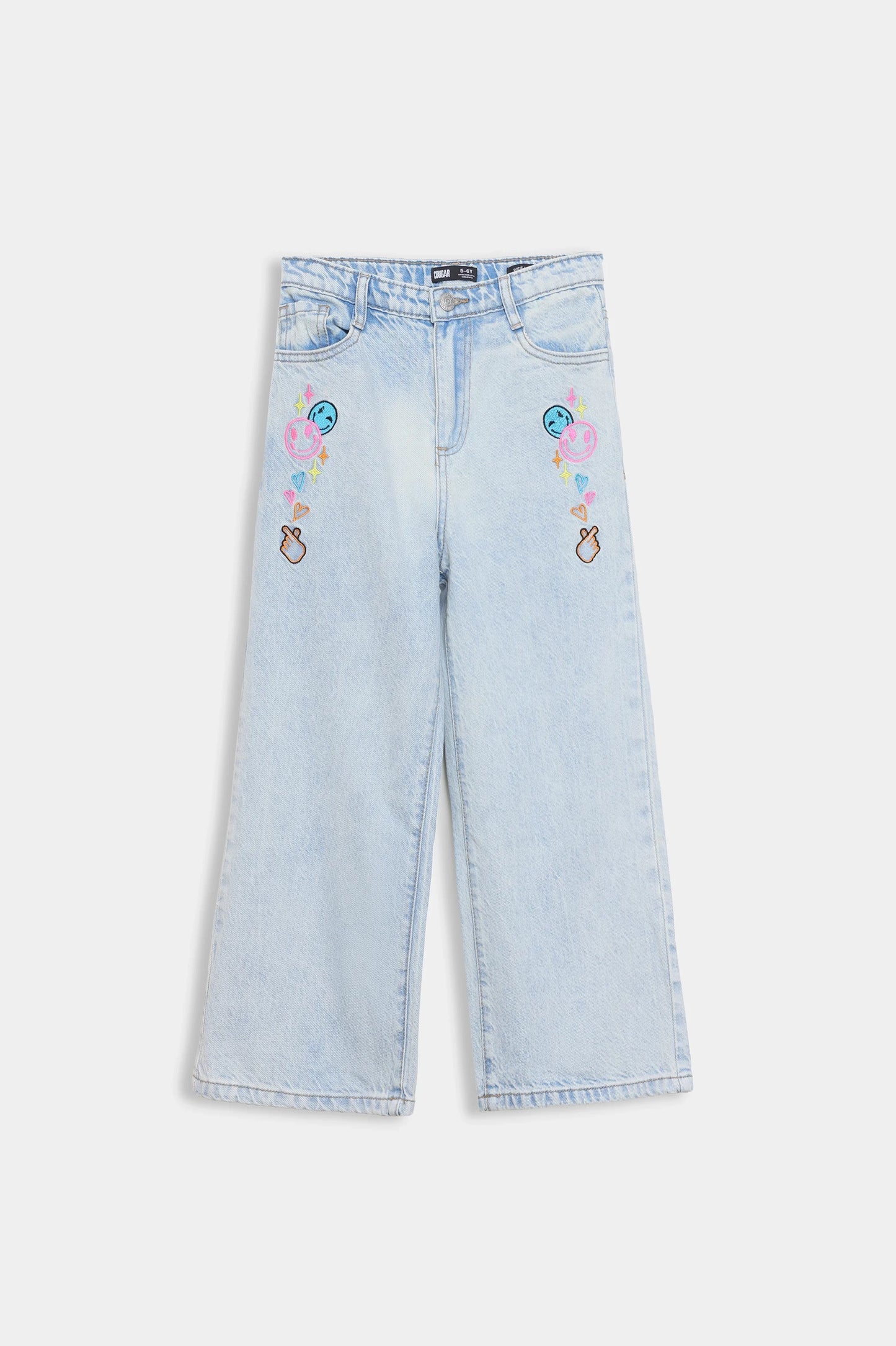 Wide Leg Embroidered Jeans - Cougar Clothing