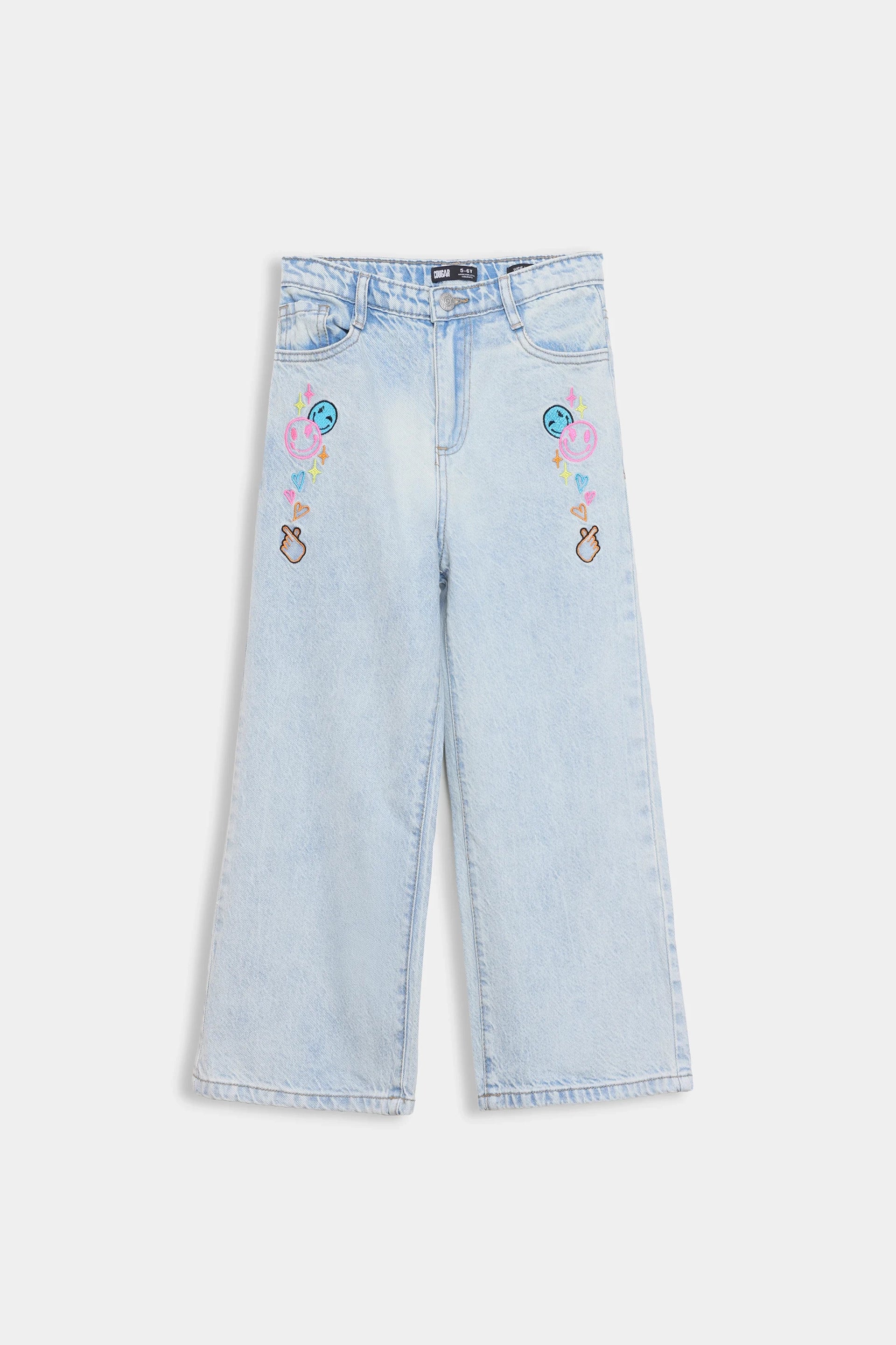 Wide Leg Embroidered Jeans - Cougar Clothing