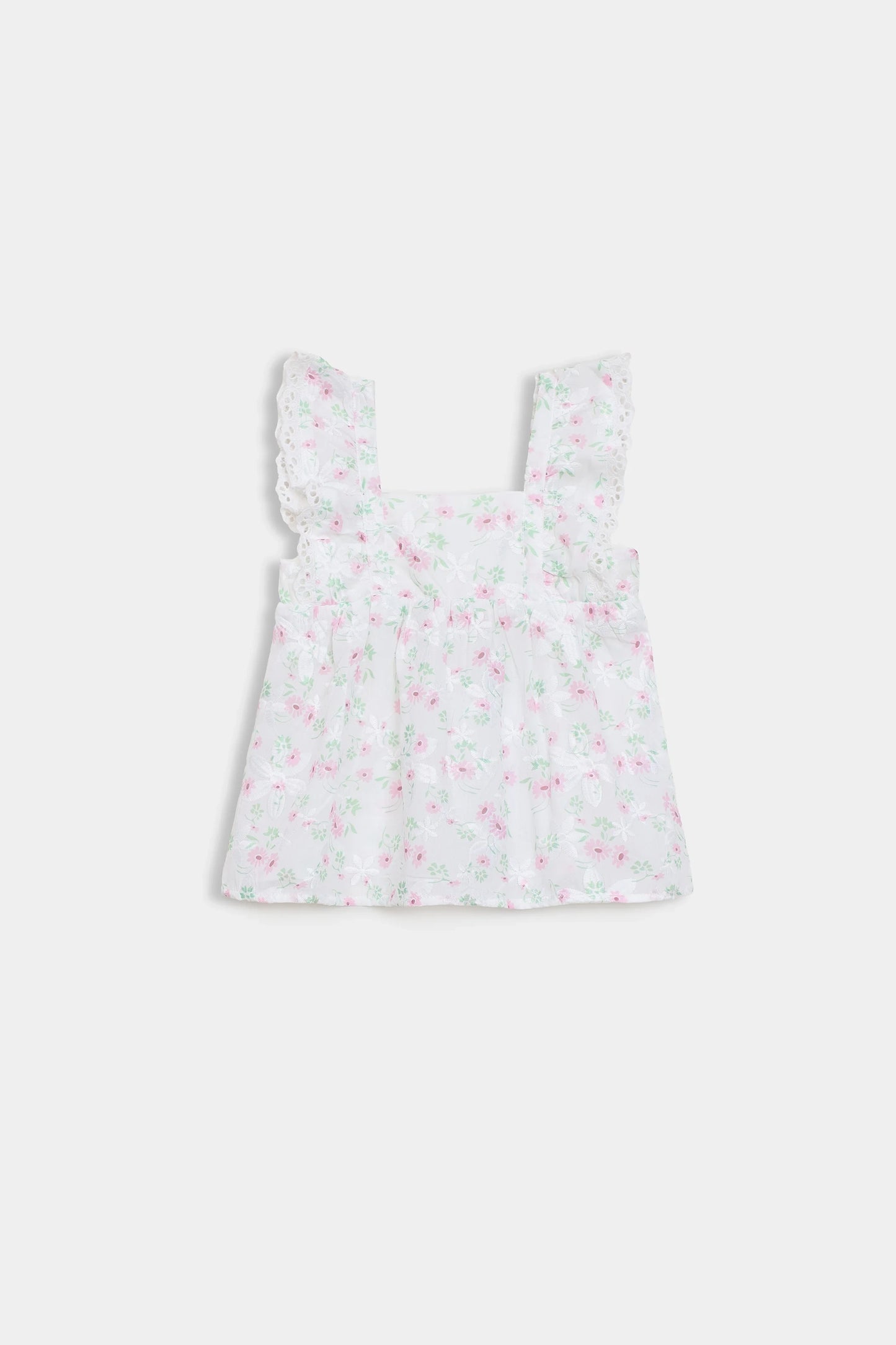 Embroidered Top With Lace Trim - Cougar Clothing