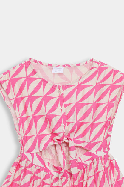 Printed Front Tie Dress - Cougar Clothing