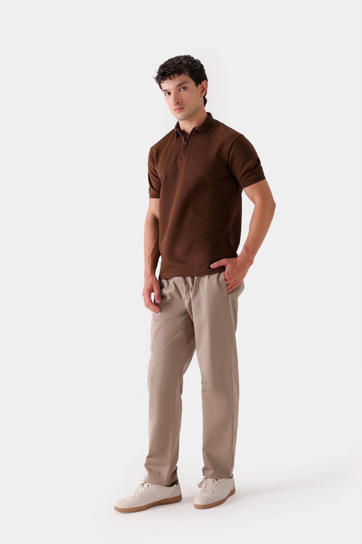Waffle Knit Zipper Polo - Cougar Clothing