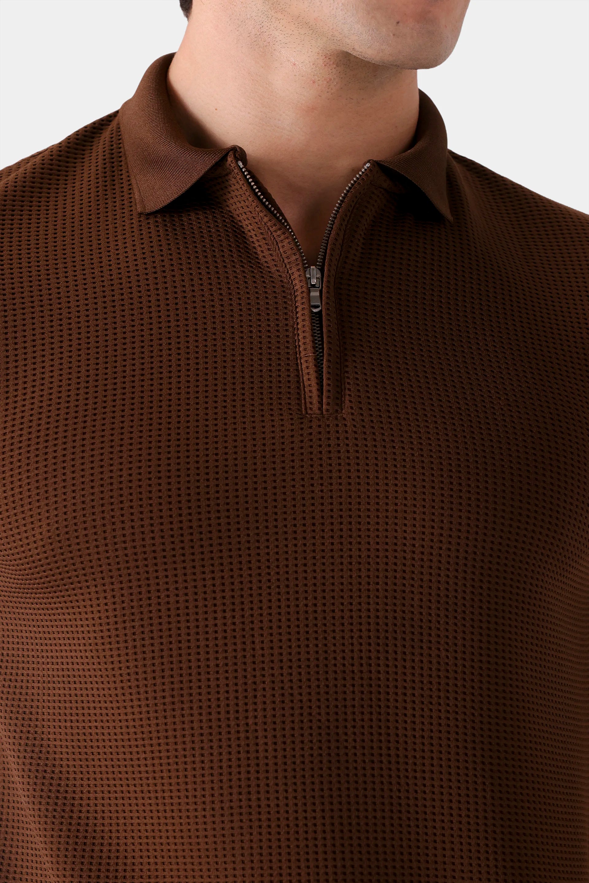Waffle Knit Zipper Polo - Cougar Clothing