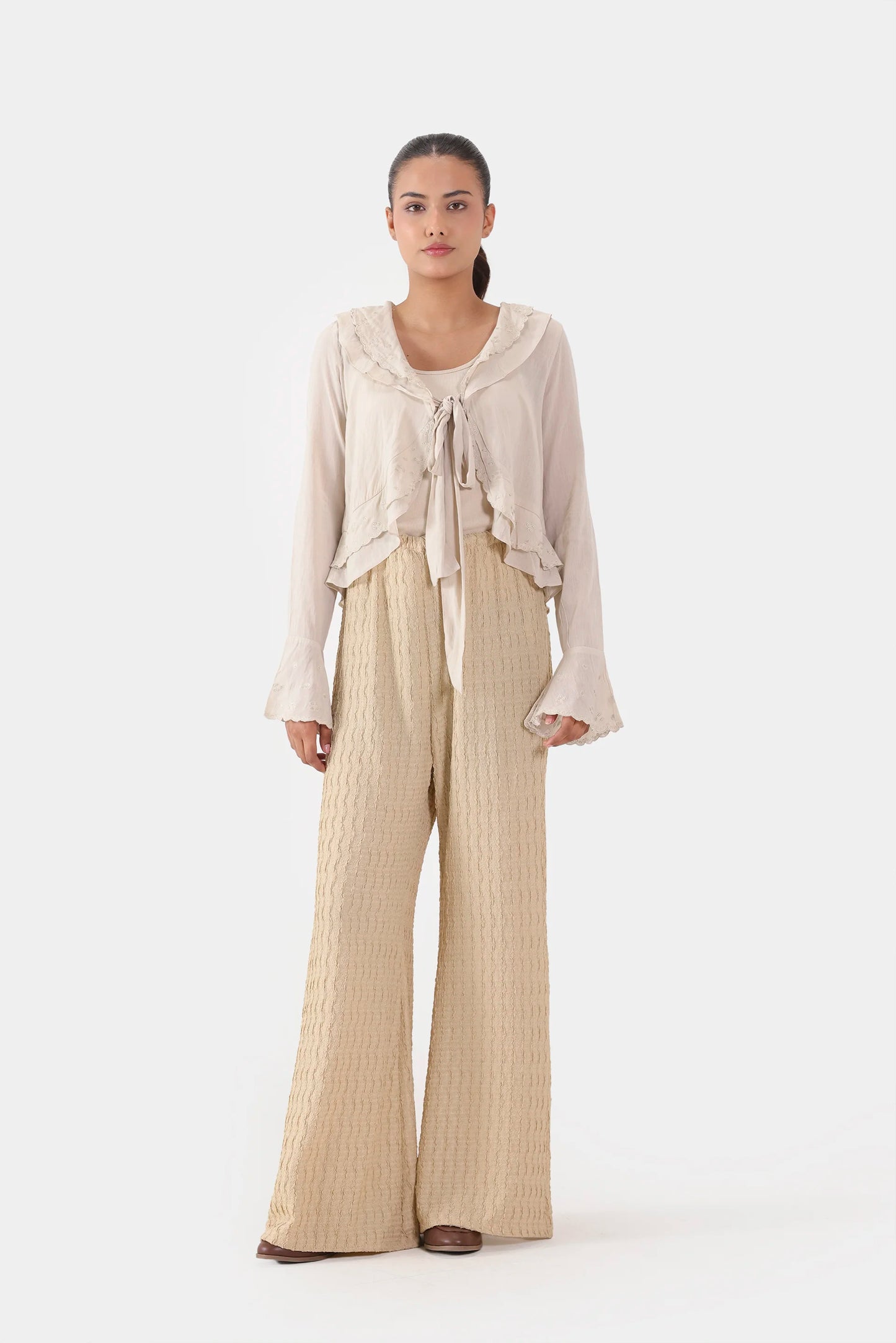 Ruffled Embroidered Blouse - Cougar Clothing