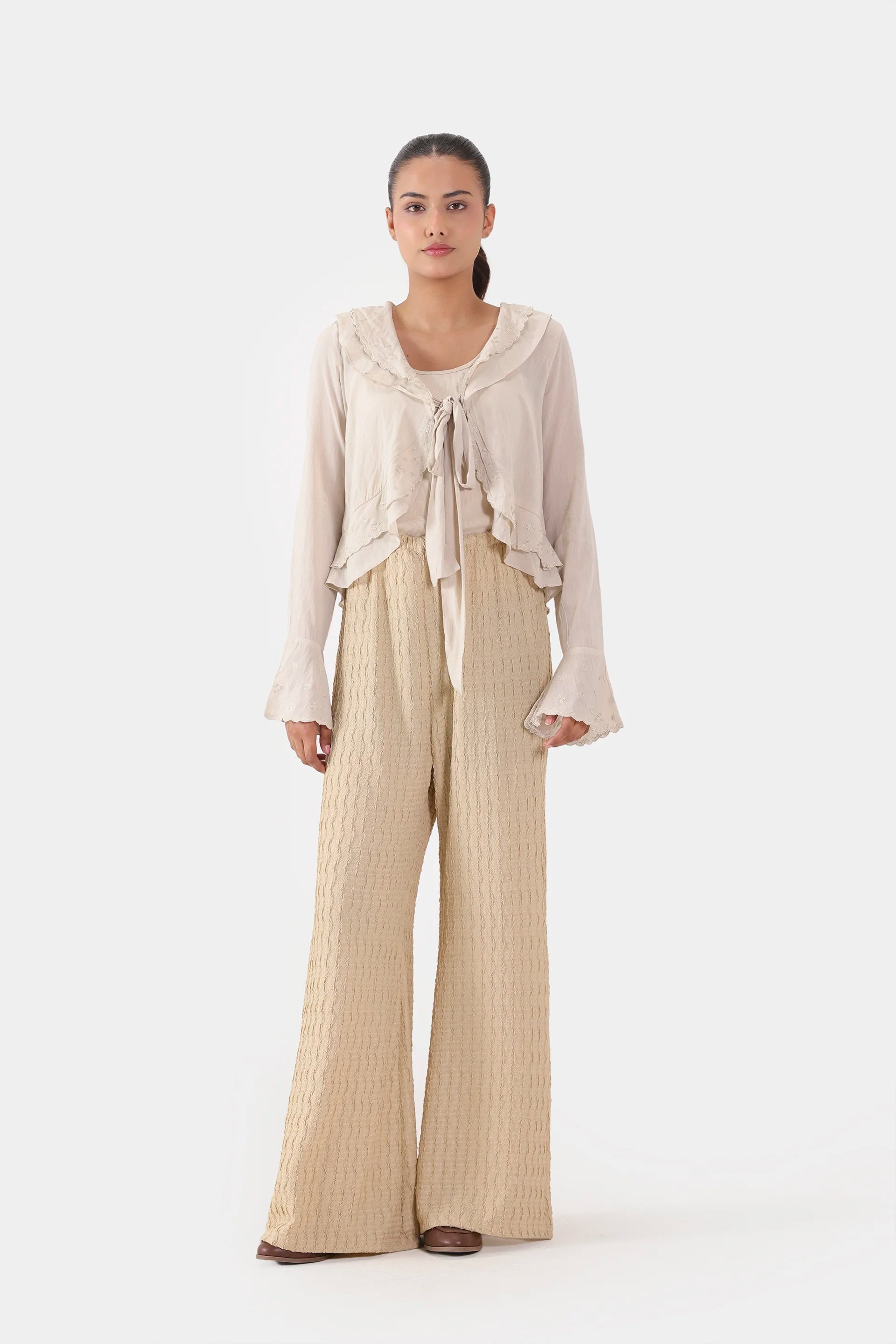 Ruffled Embroidered Blouse - Cougar Clothing