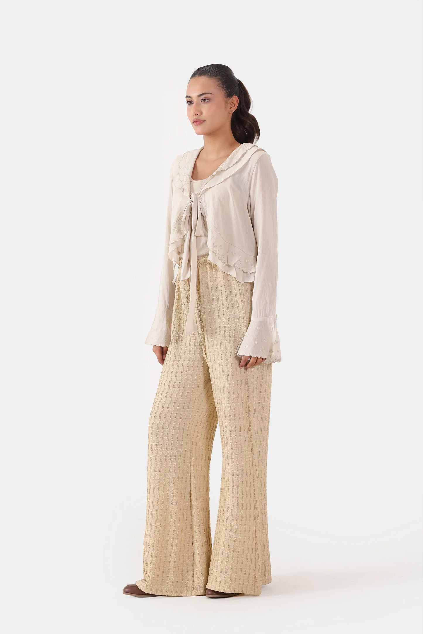 Ruffled Embroidered Blouse - Cougar Clothing