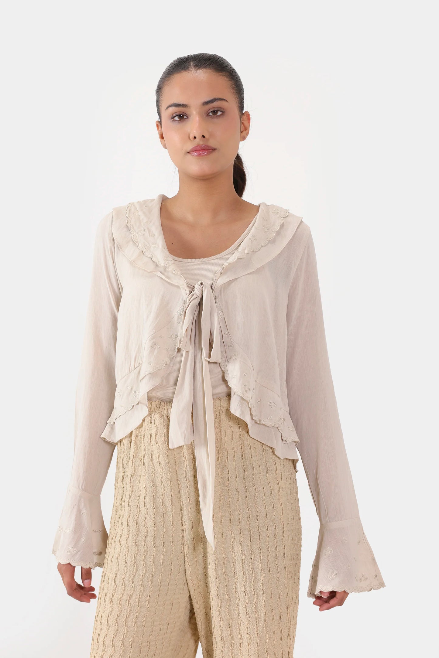 Ruffled Embroidered Blouse - Cougar Clothing