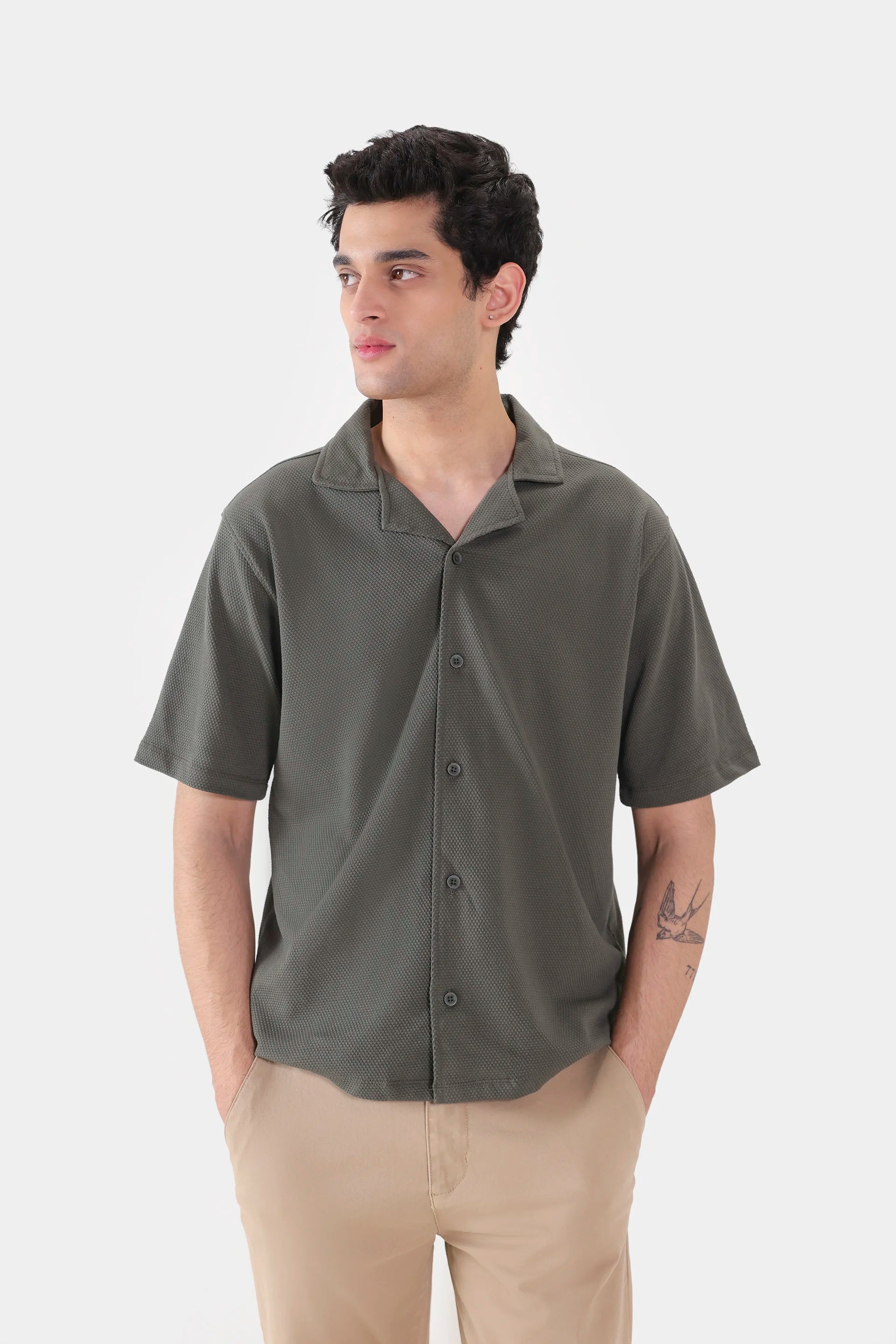Popcorn Knit Boxy Shirt - Cougar Clothing