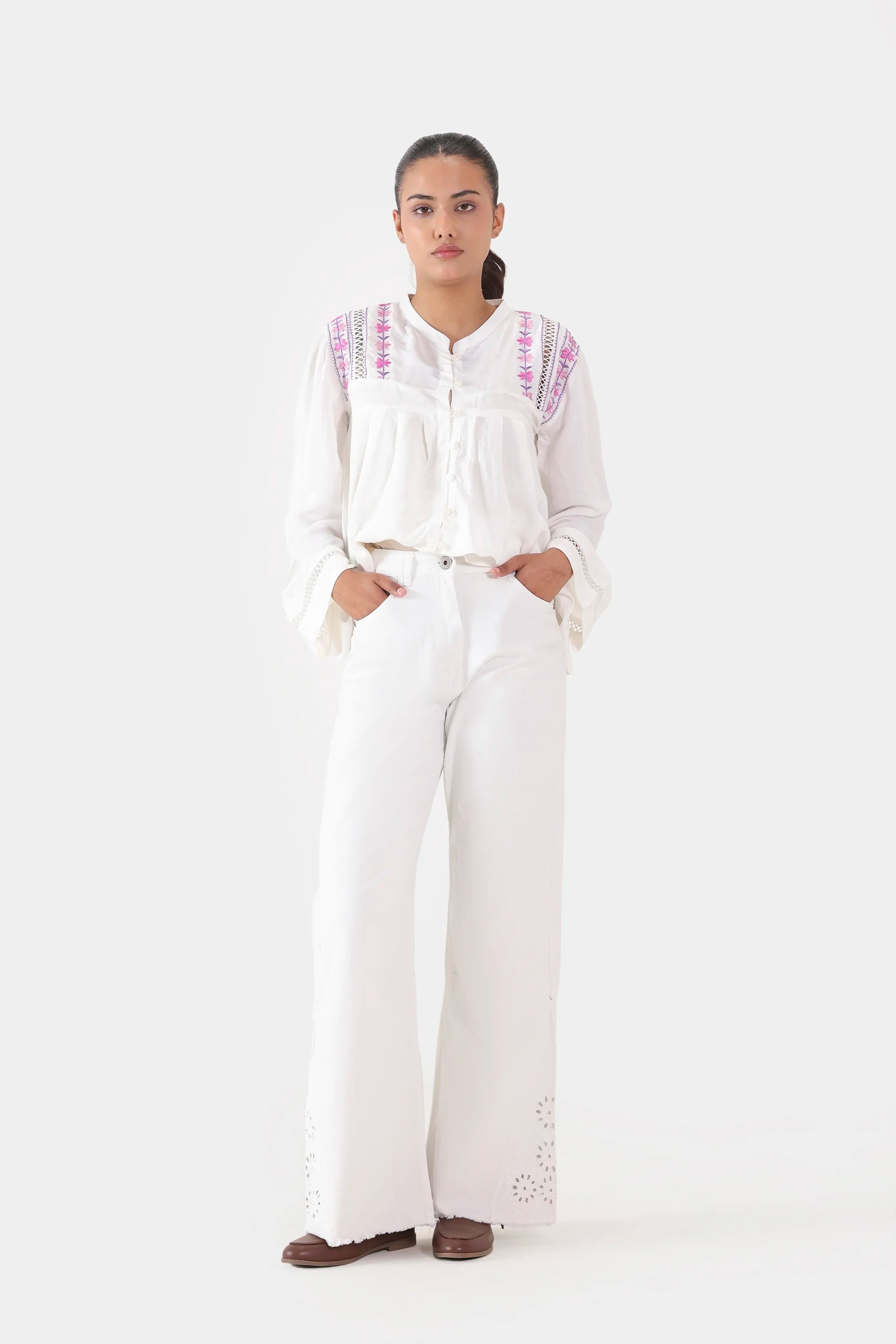 Raw Silk Embroidered Top - Cougar Clothing