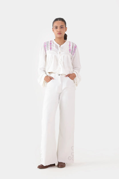 Raw Silk Embroidered Top - Cougar Clothing