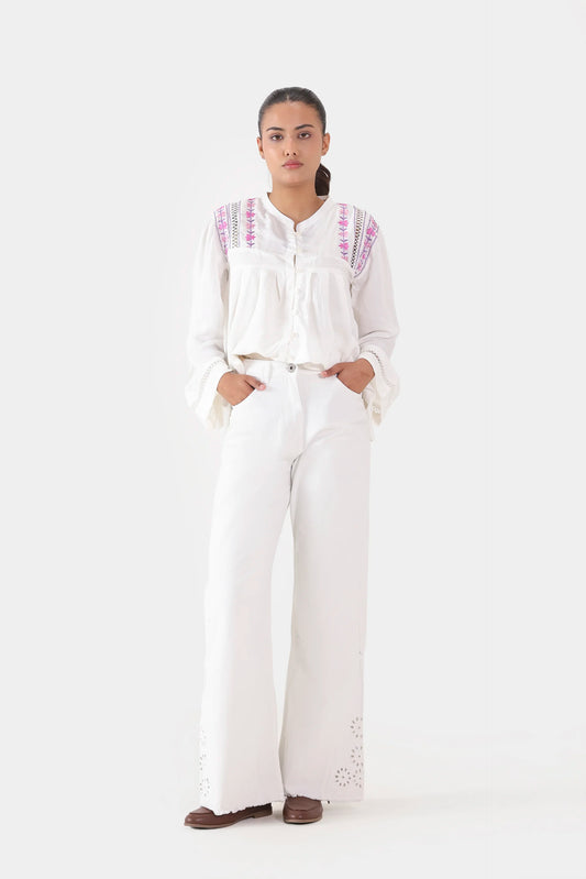 Raw Silk Embroidered Top - Cougar Clothing