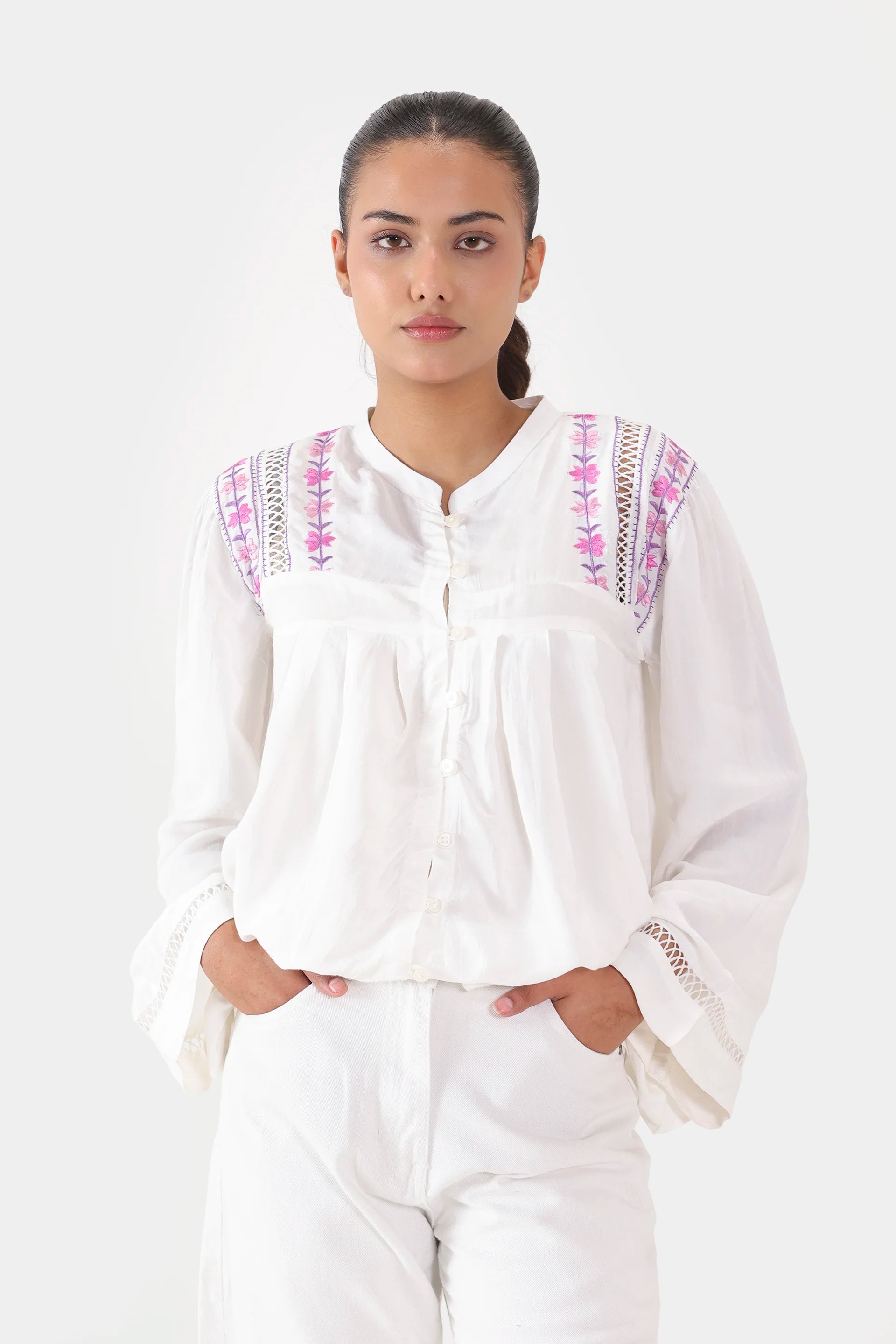 Raw Silk Embroidered Top - Cougar Clothing