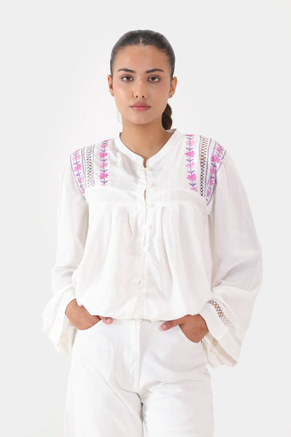 Raw Silk Embroidered Top - Cougar Clothing