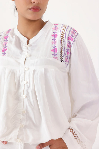 Raw Silk Embroidered Top - Cougar Clothing