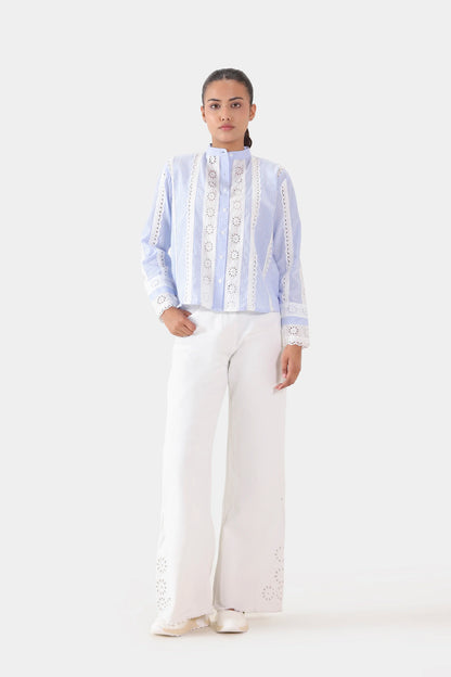 Striped Lace-Detailed Top - Cougar Clothing