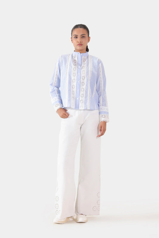 Striped Lace-Detailed Top - Cougar Clothing