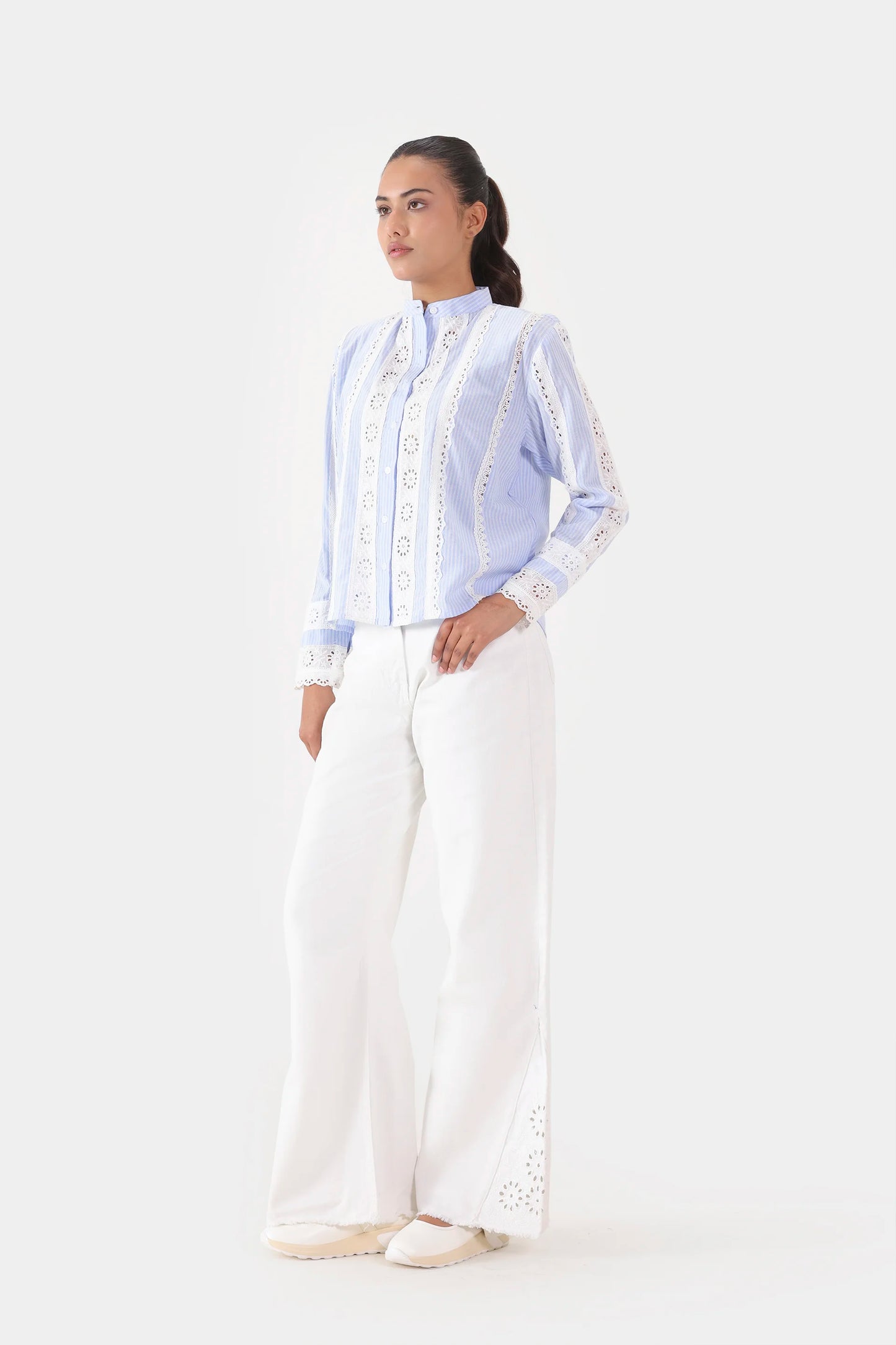 Striped Lace-Detailed Top - Cougar Clothing