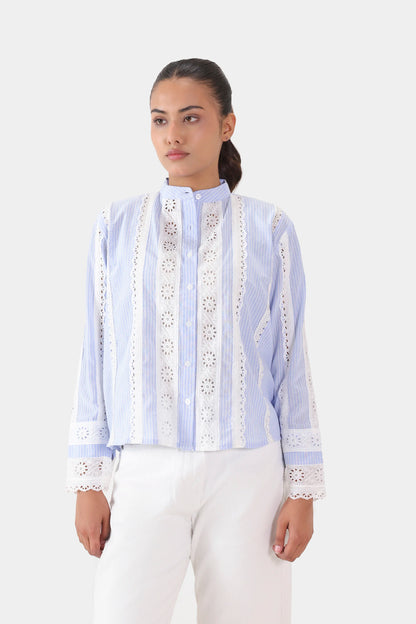 Striped Lace-Detailed Top - Cougar Clothing