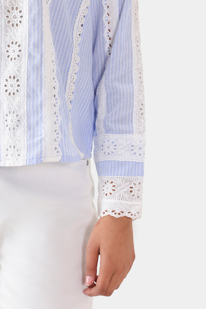 Striped Lace-Detailed Top - Cougar Clothing
