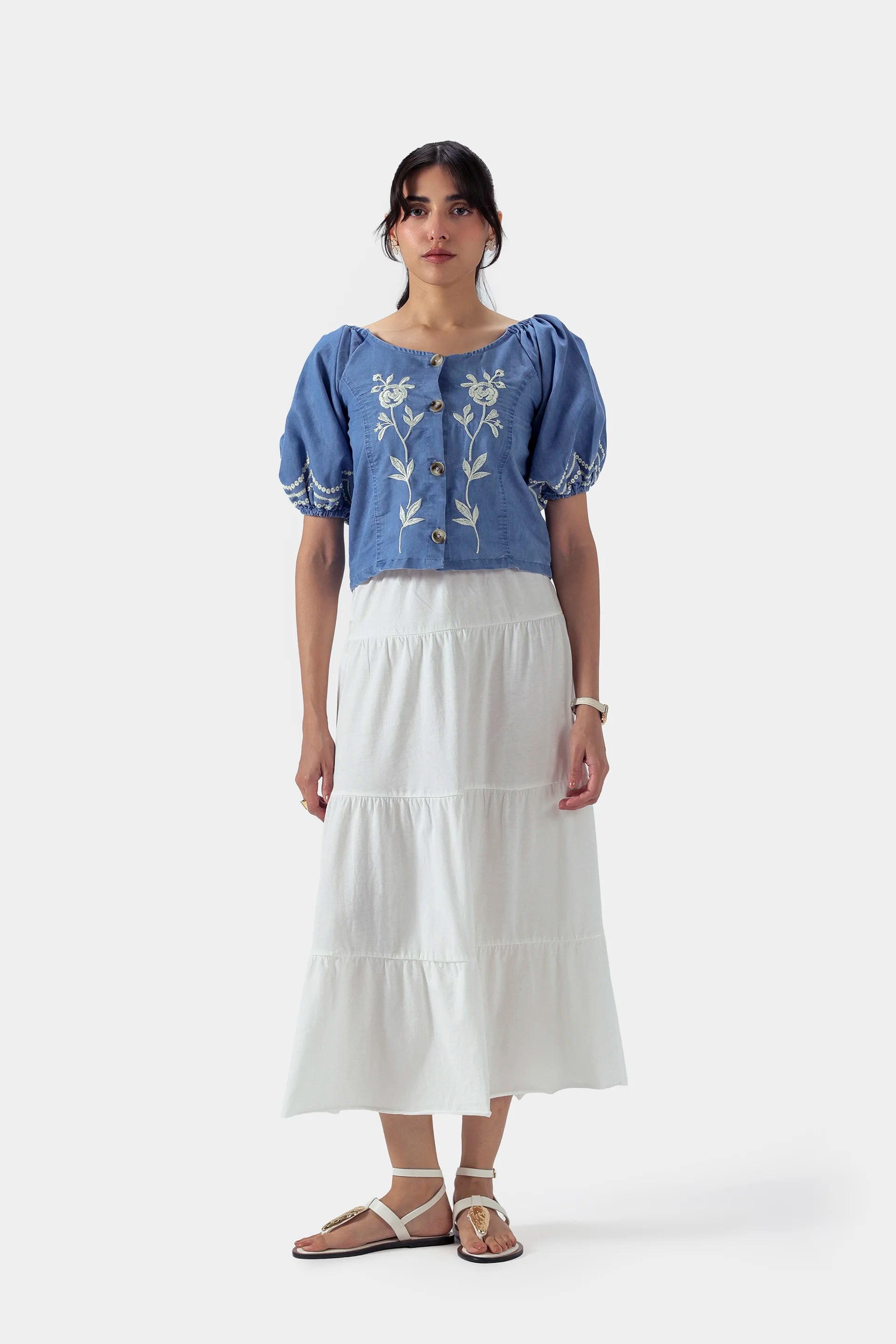 Embroidered Denim Top - Cougar Clothing