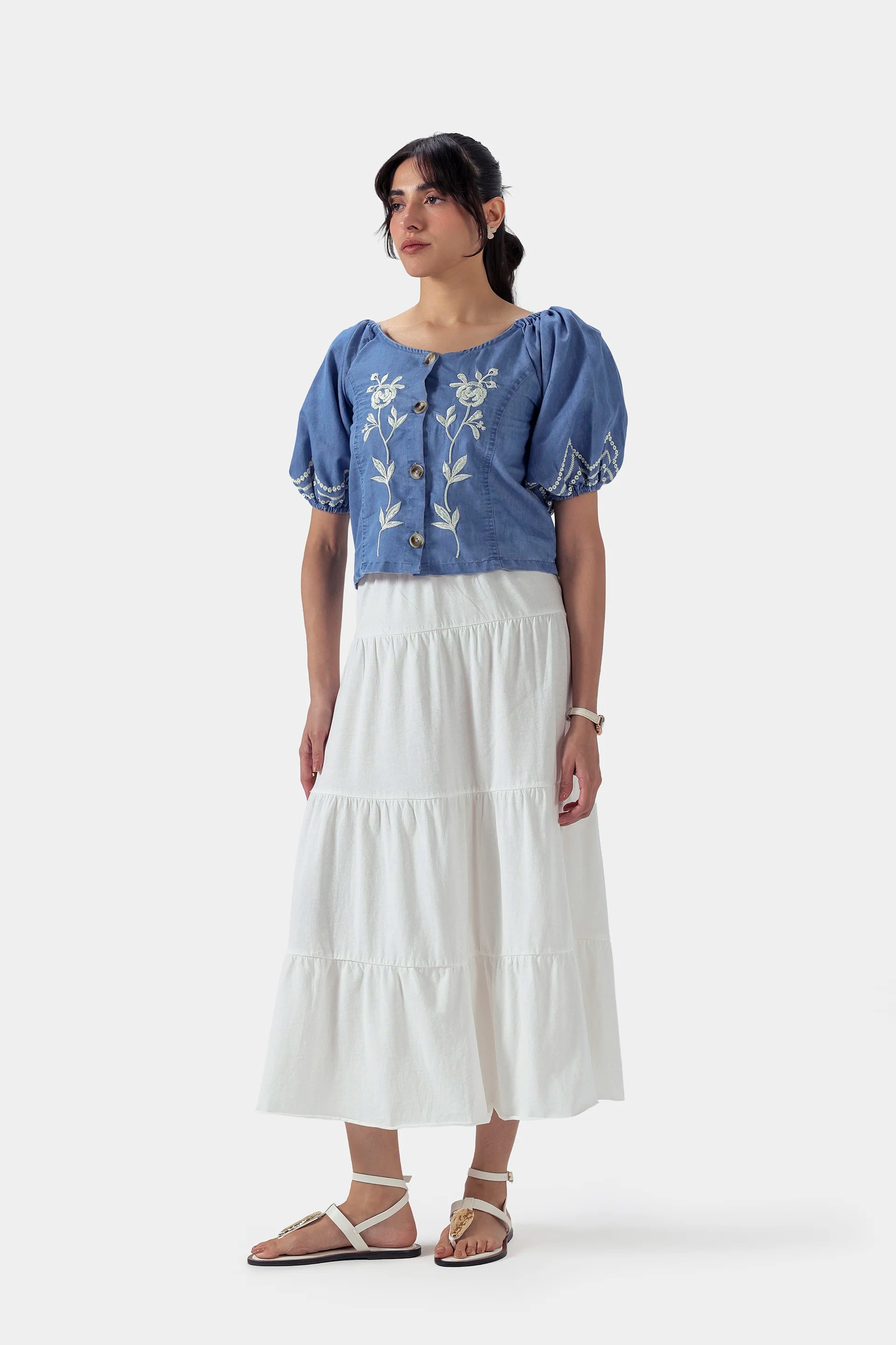 Embroidered Denim Top - Cougar Clothing