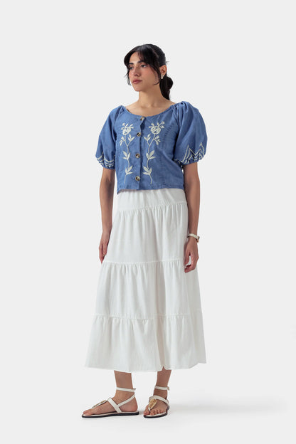 Embroidered Denim Top - Cougar Clothing