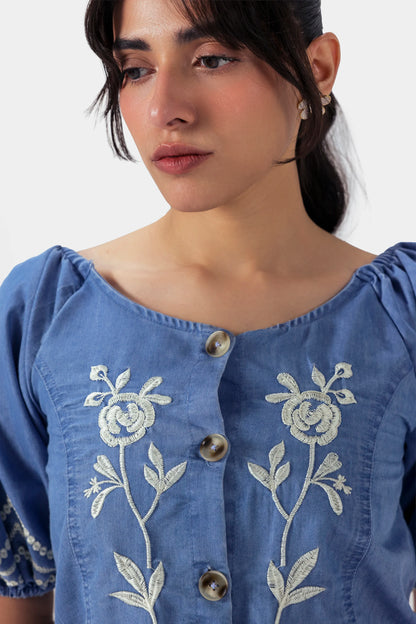Embroidered Denim Top - Cougar Clothing