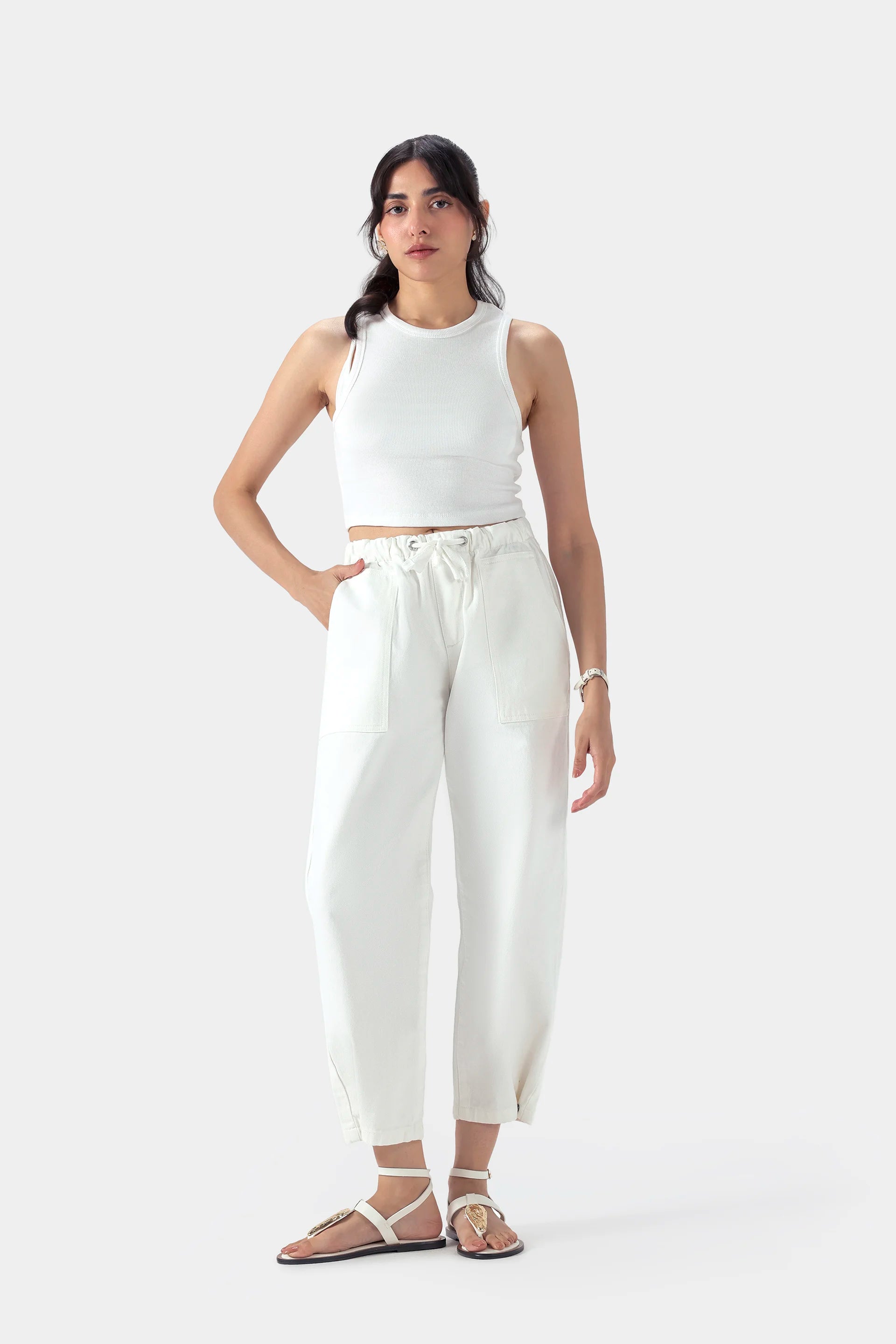 Wide Leg Jeans With Drawstring - Cougar Clothing