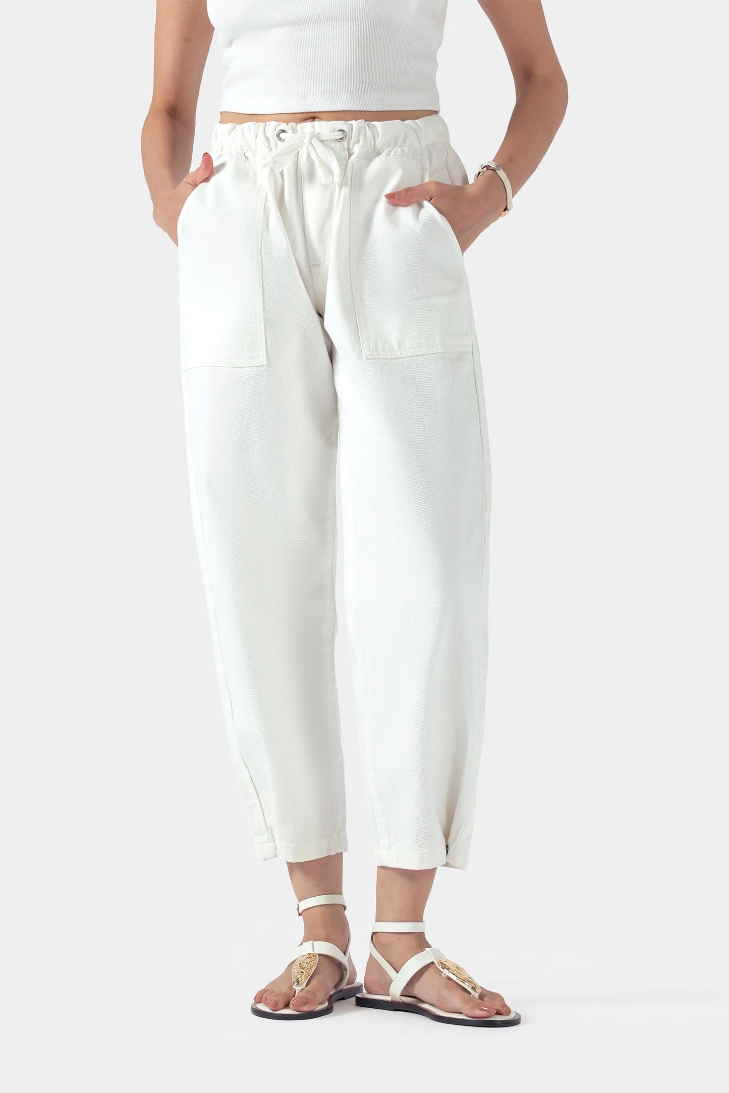 Wide Leg Jeans With Drawstring - Cougar Clothing