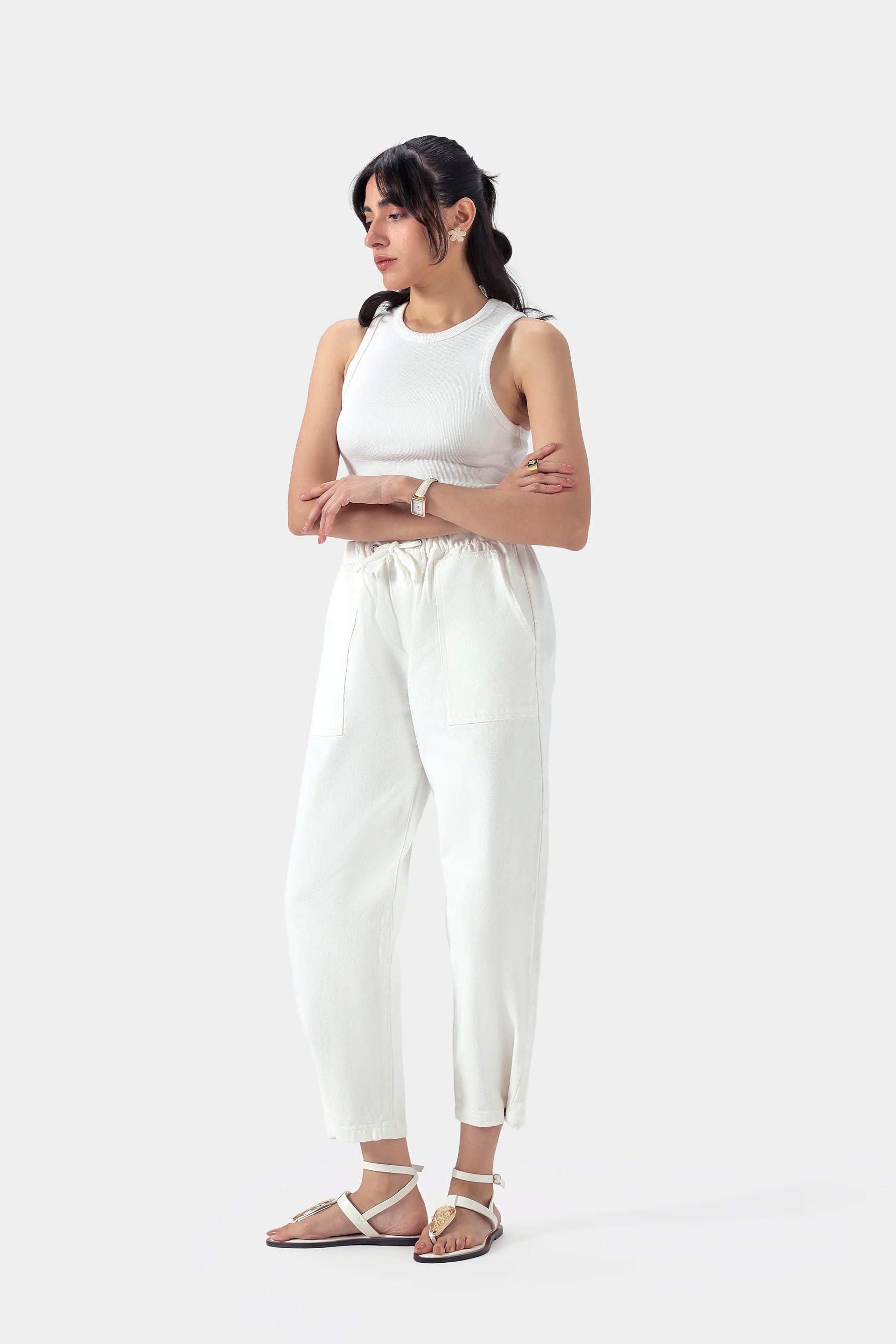 Wide Leg Jeans With Drawstring - Cougar Clothing
