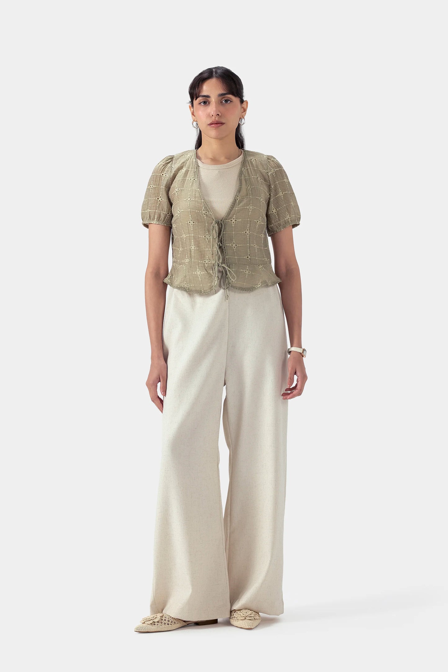 Embroidered Front-Tie Top - Cougar Clothing